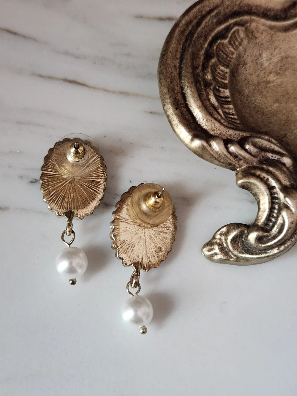 Blue Cameo Faux Pearl Drop Earrings - Elegant Women's Jewelry